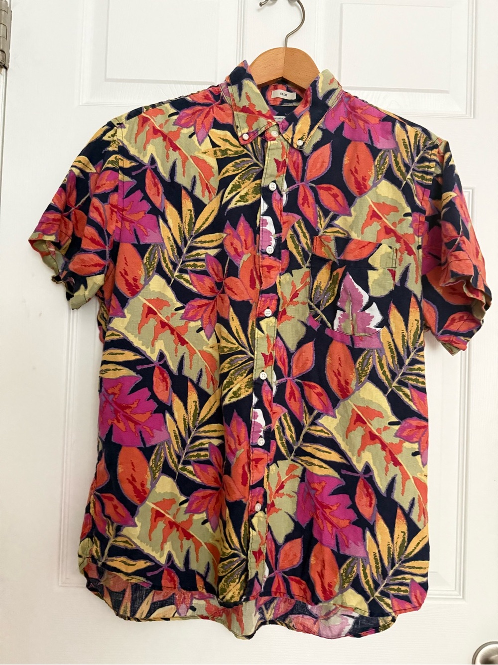 J. Crew 100% Linen Short-Sleeve Tropical Button-Down Shirt Men’s Large Resort